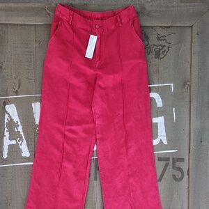 New Young Fabulous Broke Pants Womens L Red Wide Leg Linen Blend High Rise